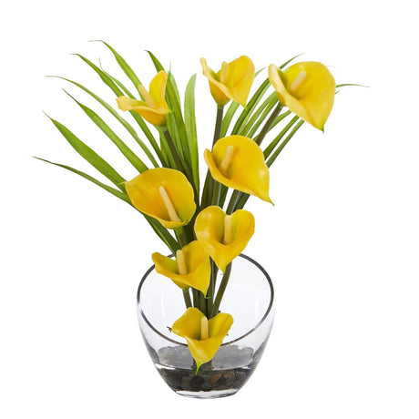 15.5” Calla Lily and Grass Artificial Arrangement in Vase-Parc Decor