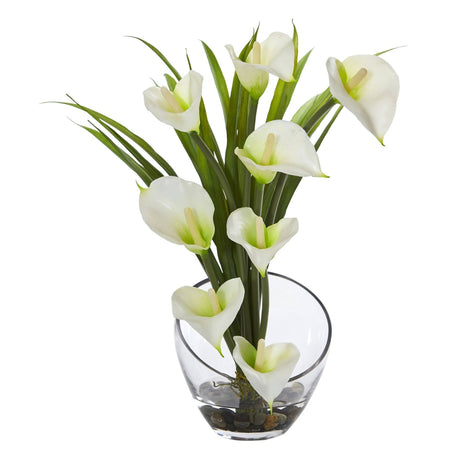 15.5” Calla Lily and Grass Artificial Arrangement in Vase-Parc Decor