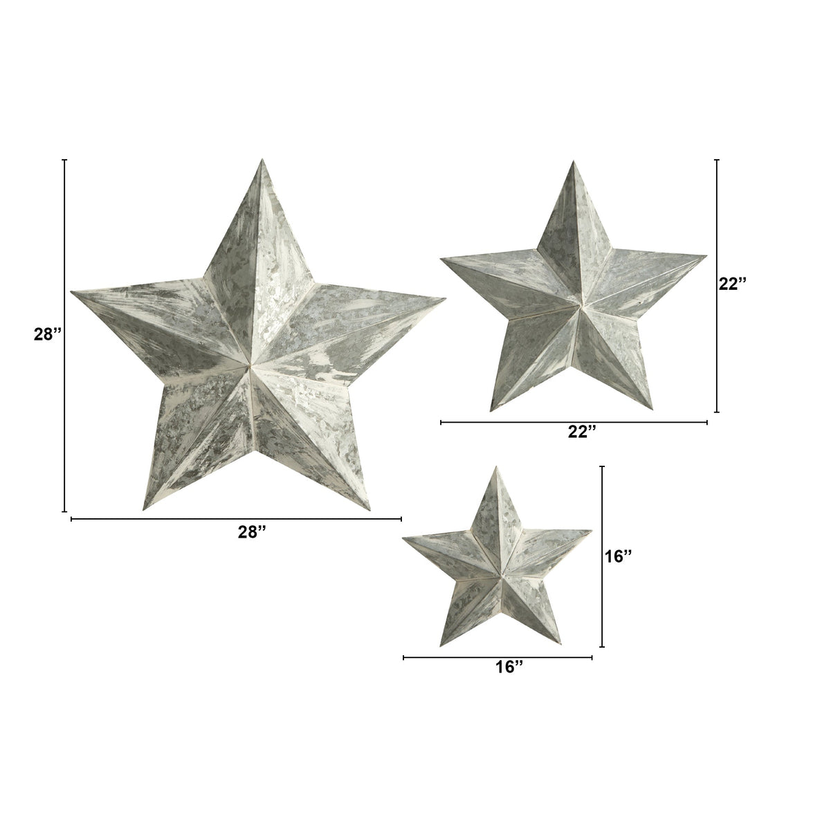 16”, 22” and 28” Farmhouse Stars Wall Decoration (Set of 3)-Parc Decor