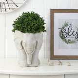 16” Boxwood Topiary Artificial Plant in Elephant Shaped Planter (Indoor/Outdoor)-Parc Decor