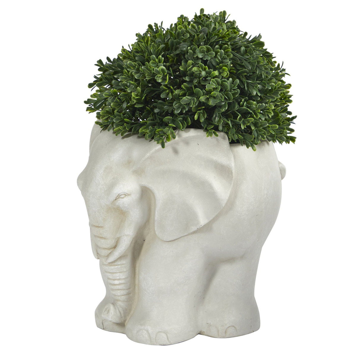 16” Boxwood Topiary Artificial Plant in Elephant Shaped Planter (Indoor/Outdoor)-Parc Decor