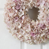 16” Hydrangea Artificial Wreath Pink & White Shades-Parc Decor