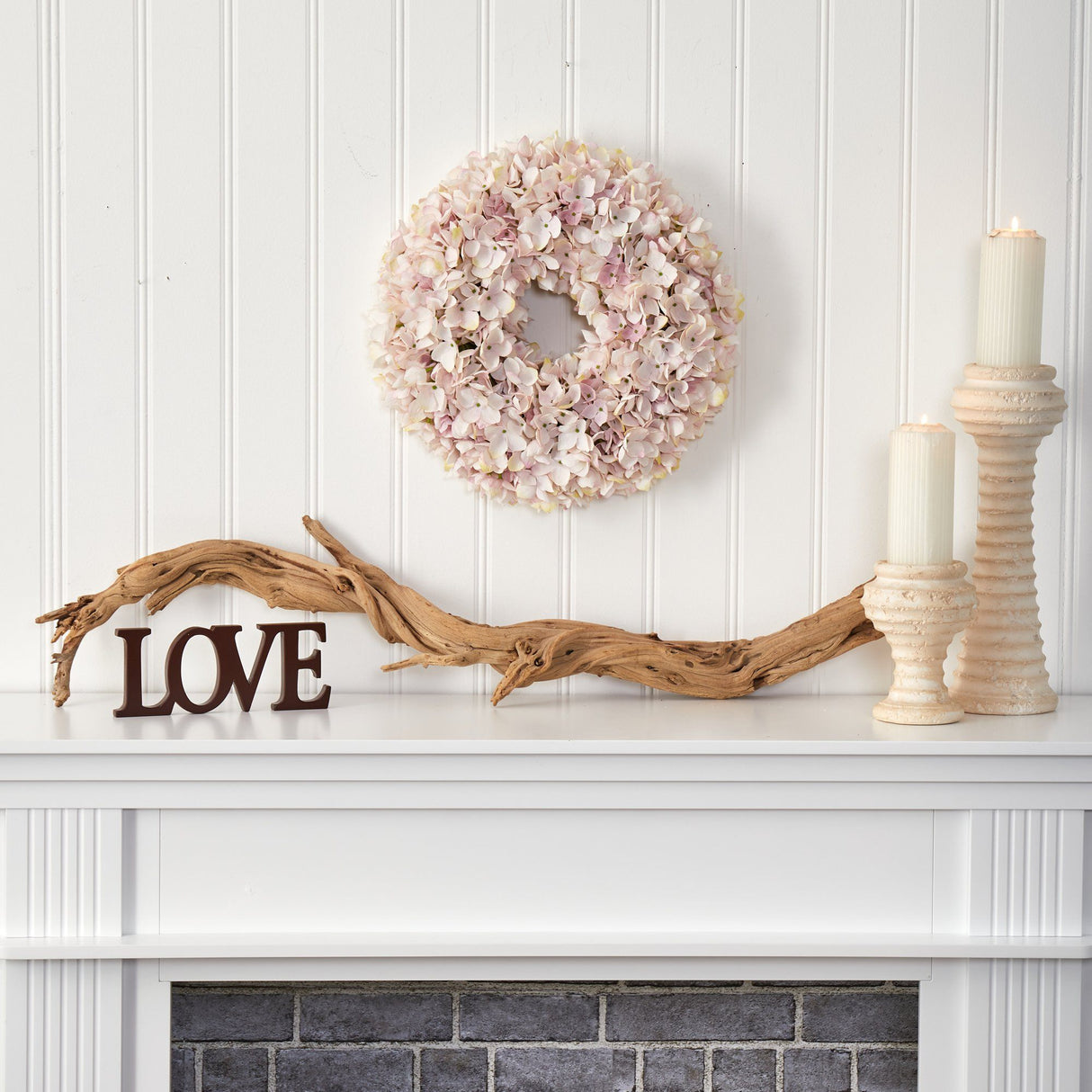 16” Hydrangea Artificial Wreath Pink & White Shades-Parc Decor