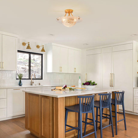 16 Inch Page 3-Light Vintage Golden Semi-Flush Mount Ceiling Light-Parc Decor