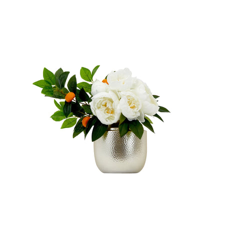 16” Artificial Peony Dahlia Arrangement white Vase-Arrangement-Parc Decor
