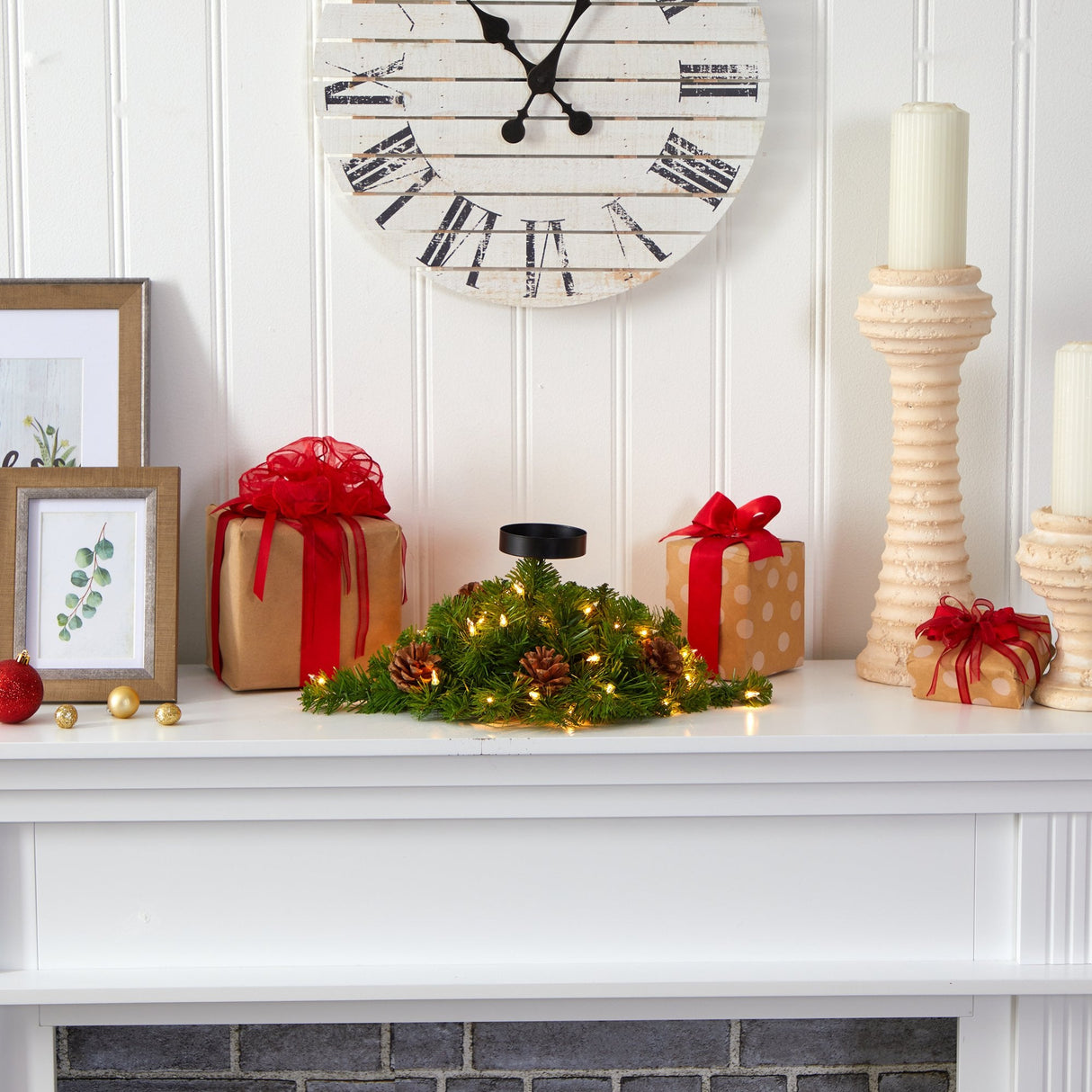 16” Christmas Pine Candelabrum with 35 Lights and Pine Cones-Candelabrum-Parc Decor