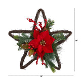 16” Holiday Christmas Poinsettia Star Twig Wreath-Wreath-Parc Decor