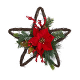 16” Holiday Christmas Poinsettia Star Twig Wreath-Wreath-Parc Decor