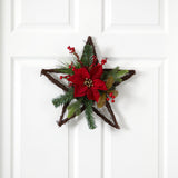 16” Holiday Christmas Poinsettia Star Twig Wreath-Wreath-Parc Decor