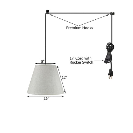 16"W 1 Light Swag Plug-In Pendant Textured Oatmeal Shade Black Cord-Pendant-Parc Decor
