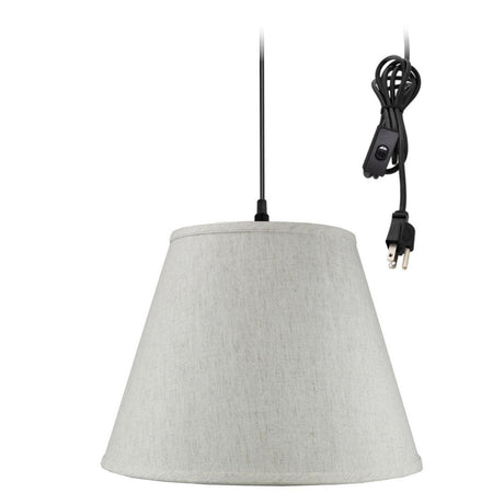 16"W 1 Light Swag Plug-In Pendant Textured Oatmeal Shade Black Cord-Pendant-Parc Decor