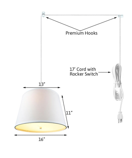 16"W 2 Light Swag Plug-In Pendant White with Diffuser White Cord-Parc Decor