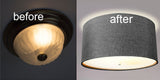 16"W Moderne Flush Mount Conversion Kit Granite Gray Burlap Hardback Drum Lampshade