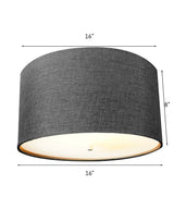 16"W Moderne Flush Mount Conversion Kit Granite Gray Burlap Hardback Drum Lampshade