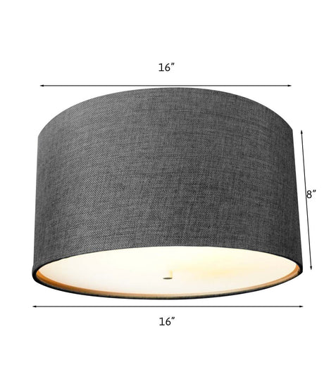 16"W Moderne Flush Mount Conversion Kit Granite Gray Burlap Hardback Drum Lampshade