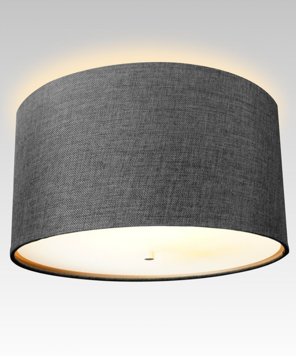 16"W Moderne Flush Mount Conversion Kit Granite Gray Burlap Hardback Drum Lampshade