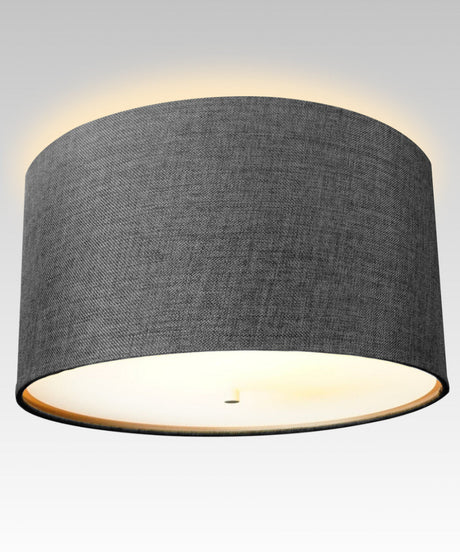 16"W Moderne Flush Mount Conversion Kit Granite Gray Burlap Hardback Drum Lampshade