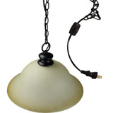 16"W Plug In Swag Amber Glass Pendant Light Bronze Finish-Pendant-Parc Decor