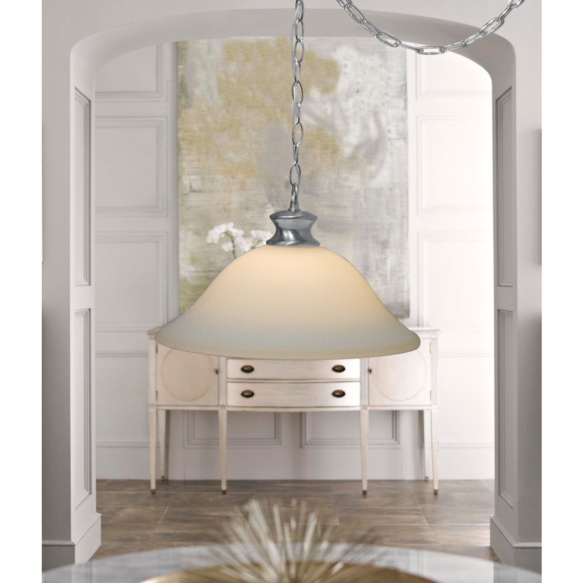 16"W Plug In Swag Milky White Glass Pendant Light Polished Nickel Finish-Pendant-Parc Decor