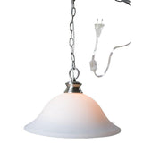 16"W Plug In Swag Milky White Glass Pendant Light Polished Nickel Finish
