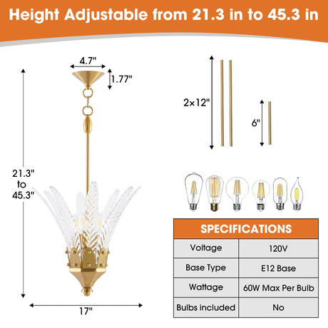 17 Inch Vito 3-Light Feather-Shaped Island Pendant Light-Parc Decor