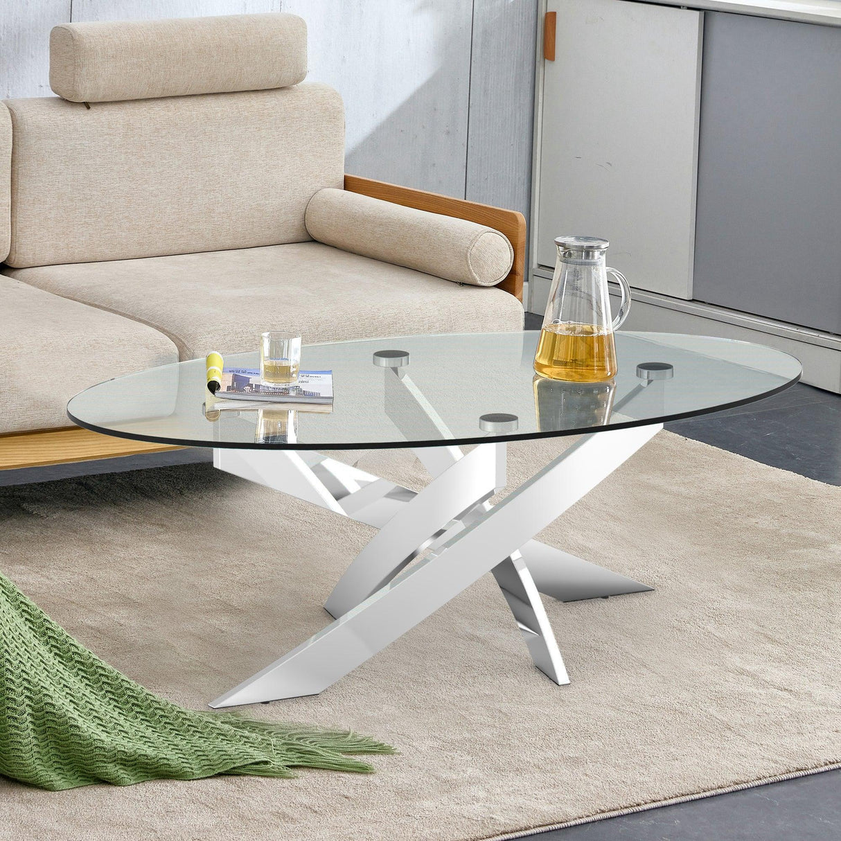 17" H Contemporary Glass Coffee Table in Living Room, Bedroom-边桌-Parc Decor