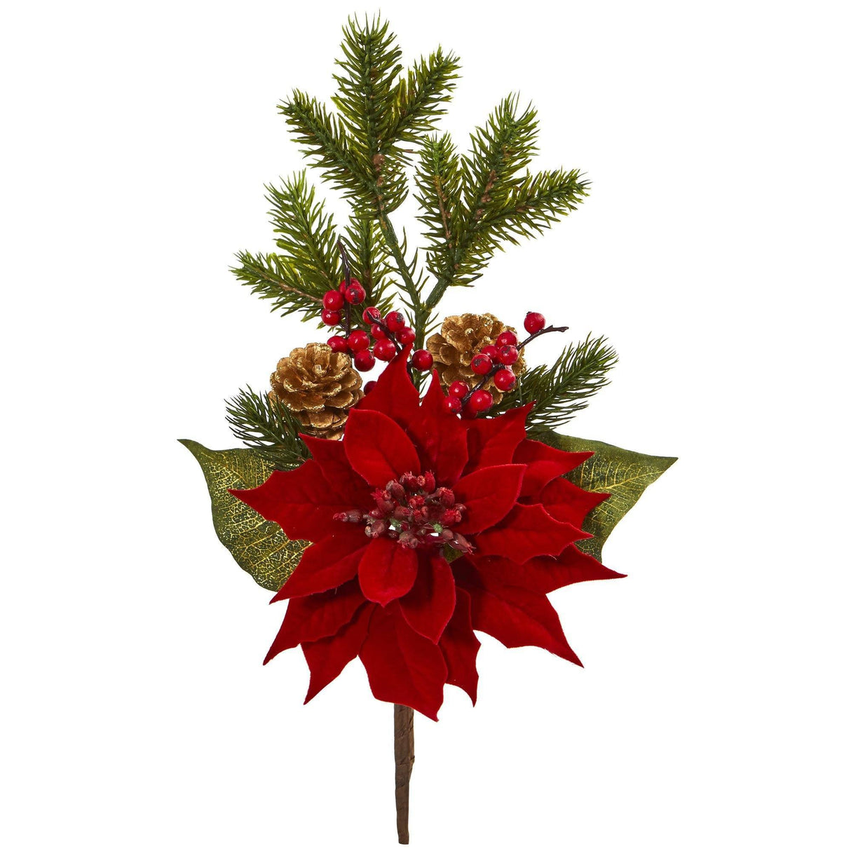 17” Poinsettia, Berry and Pine Artificial Flower Bundle (Set of 6)-Stem-Parc Decor