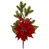 17” Poinsettia, Berry and Pine Artificial Flower Bundle (Set of 6)-Stem-Parc Decor