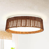 17" Traditional Brown Rattan Flush Mount Lighting with LED