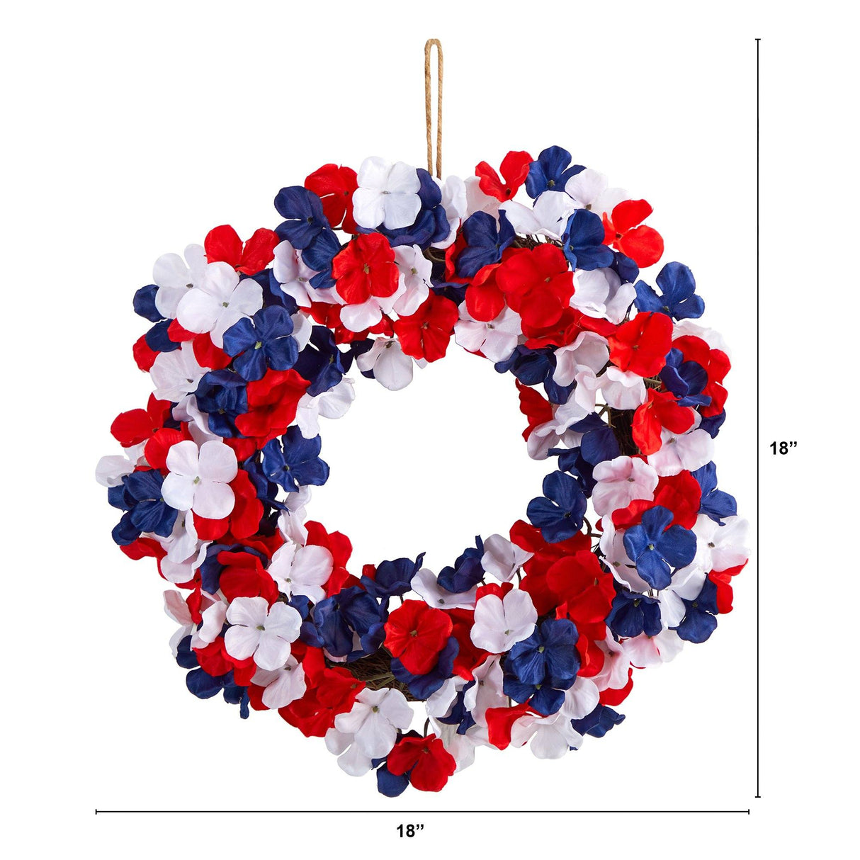 18” Americana Patriotic Hydrangea Artificial Wreath Red White and Blue-Parc Decor