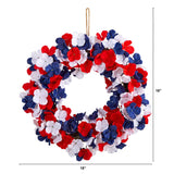 18” Americana Patriotic Hydrangea Artificial Wreath Red White and Blue-Parc Decor