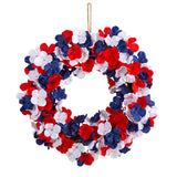 18” Americana Patriotic Hydrangea Artificial Wreath Red White and Blue-Parc Decor