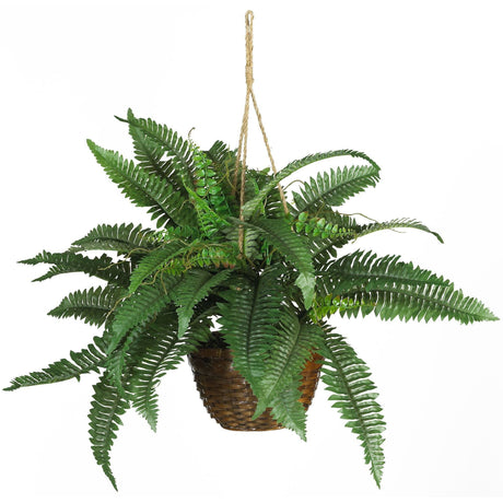 18" Artificial Boston Fern Silk Hanging Basket"-Parc Decor