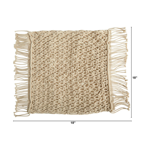 18” BOHO Fringed Woven Macrame Decorative Pillow Cover-Parc Decor