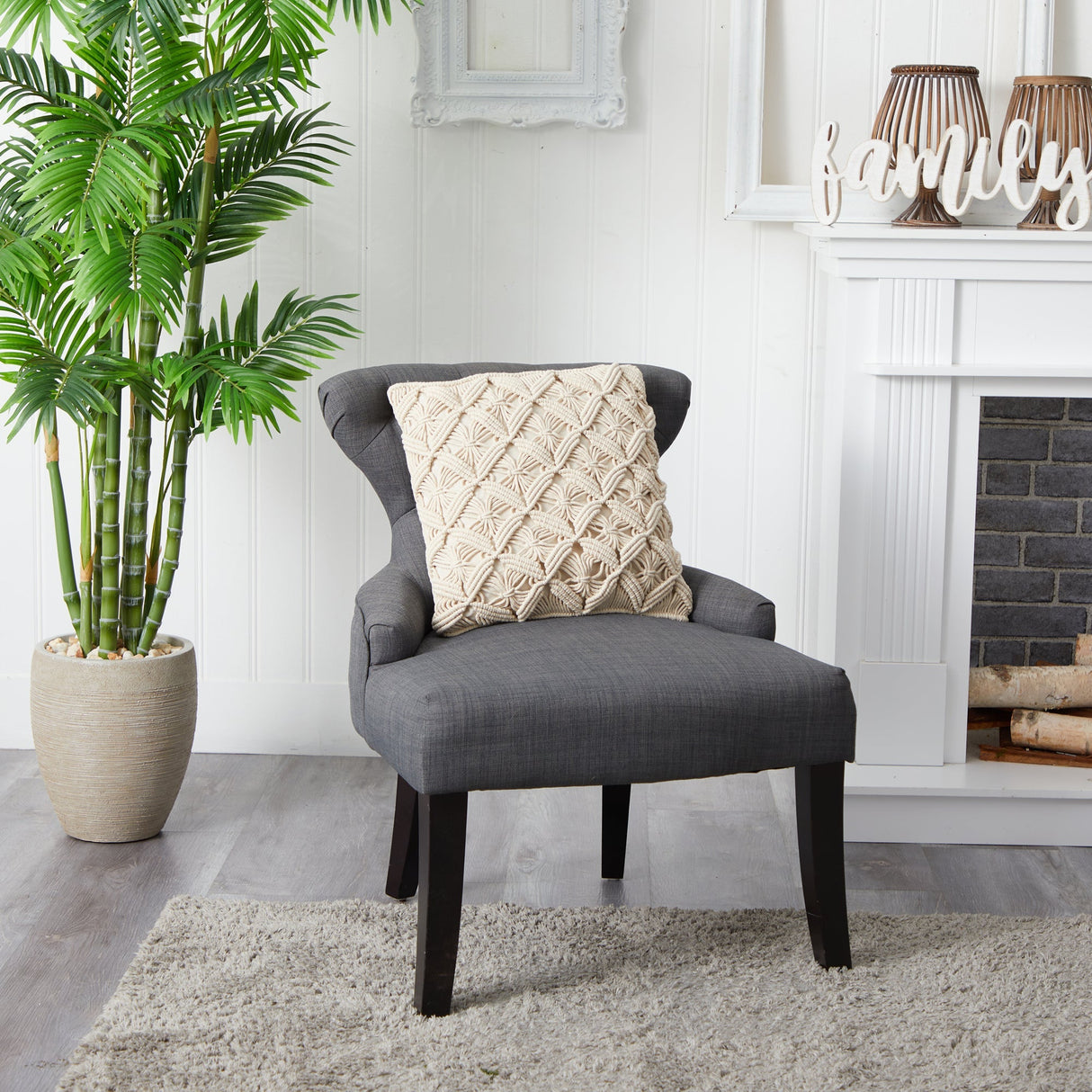 18” Boho Diamond Woven Macrame Decorative Pillow Cover-Parc Decor