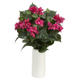 18” Bougainvillea Artificial Plant in White Planter-Parc Decor