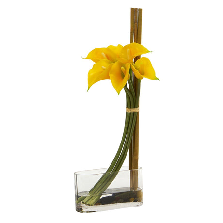 18” Calla Lily with Bamboo Artificial Arrangement-Parc Decor