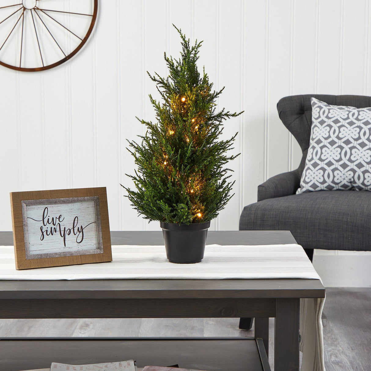 18” Cedar Artificial Tree with LED Lights UV Resistant (Indoor/Outdoor)-Parc Decor