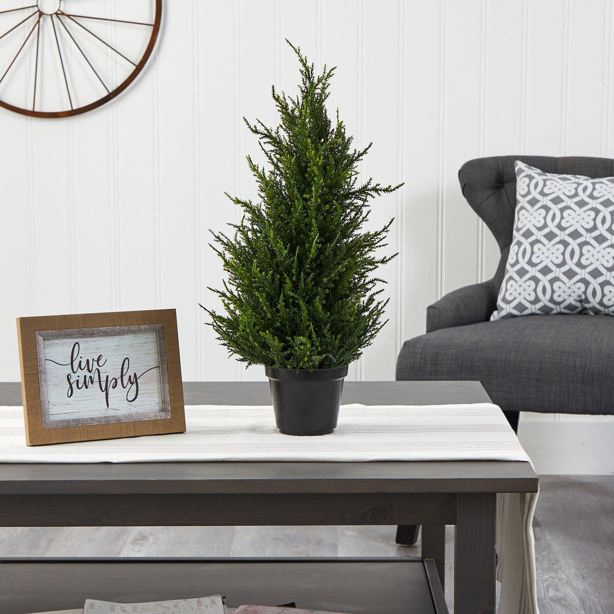 18” Cedar Artificial Tree with LED Lights UV Resistant (Indoor/Outdoor)-Parc Decor