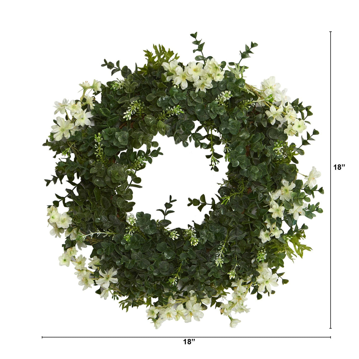 18” Eucalyptus and Dancing Daisy Double Ring Artificial Wreath with Twig Base-Parc Decor