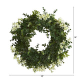 18” Eucalyptus and Dancing Daisy Double Ring Artificial Wreath with Twig Base-Parc Decor