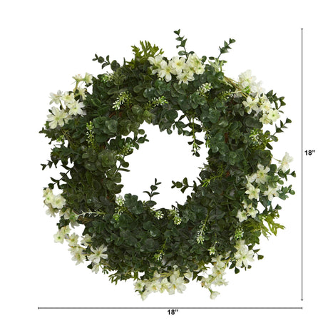 18” Eucalyptus and Dancing Daisy Double Ring Artificial Wreath with Twig Base-Parc Decor