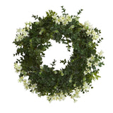 18” Eucalyptus and Dancing Daisy Double Ring Artificial Wreath with Twig Base-Parc Decor