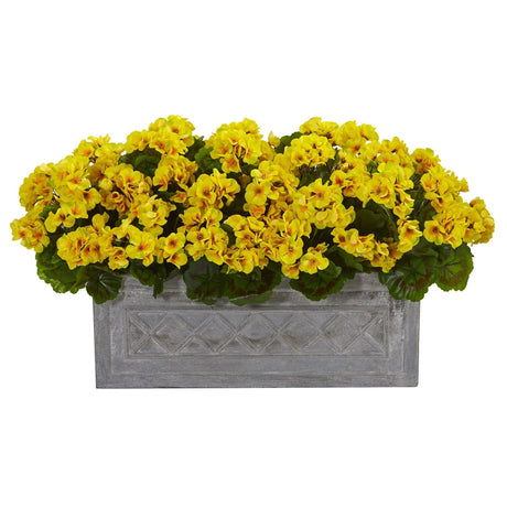 18” Geranium Artificial Plant in Stone Planter UV Resistant (Indoor/Outdoor)-Parc Decor