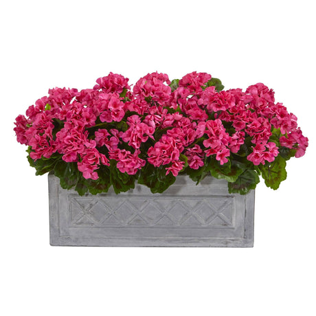 18” Geranium Artificial Plant in Stone Planter UV Resistant (Indoor/Outdoor)-Parc Decor