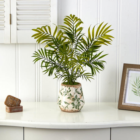 18” Mini Areca Palm Artificial Plant in Floral Vase-Parc Decor