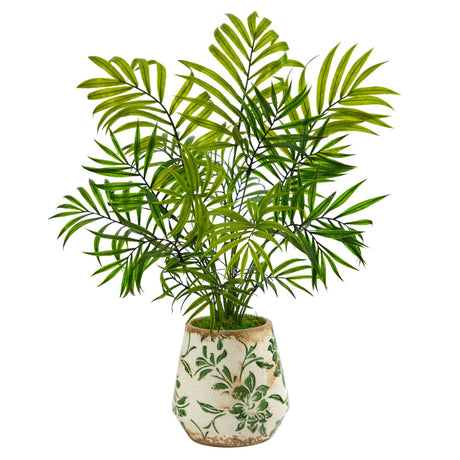 18” Mini Areca Palm Artificial Plant in Floral Vase-Parc Decor