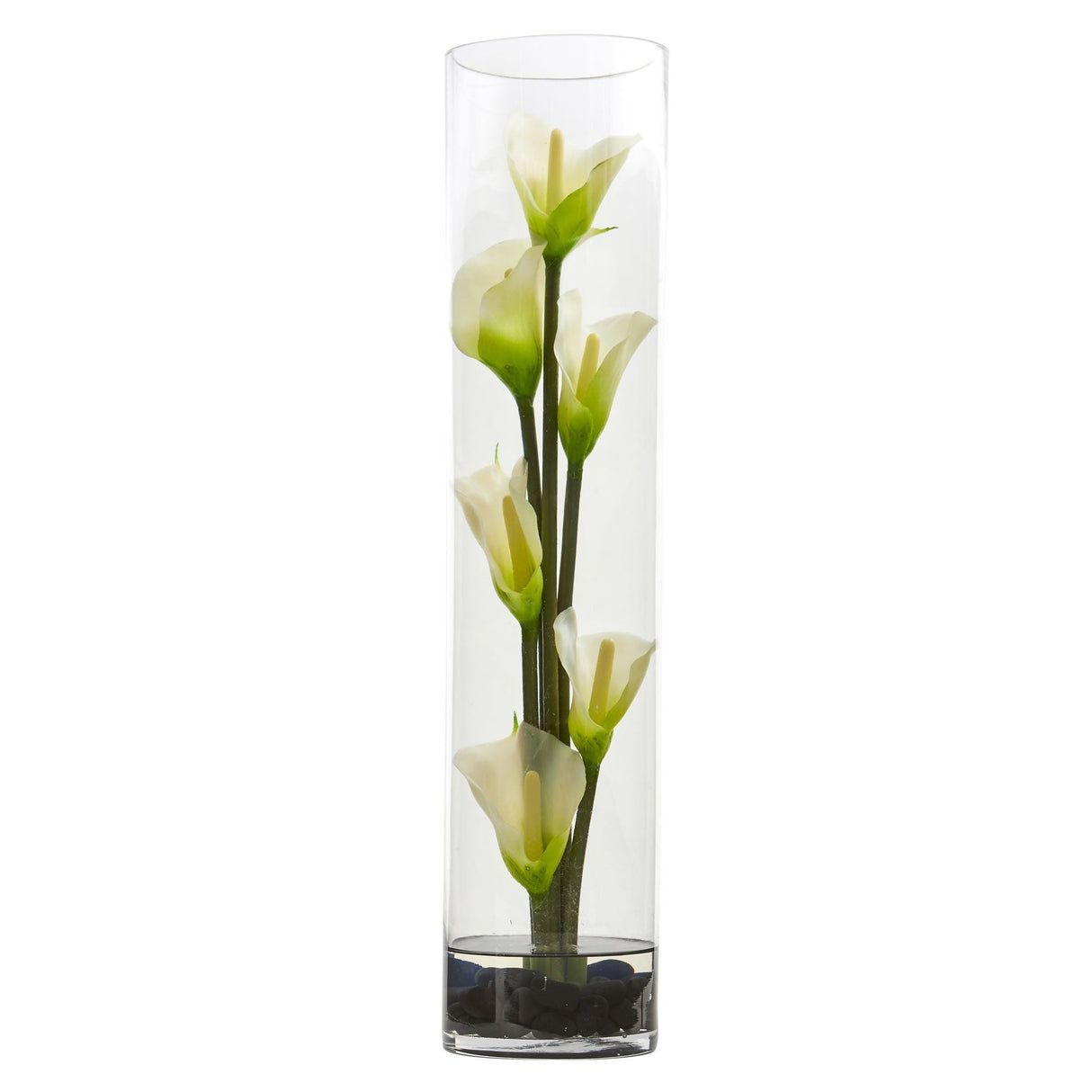 18” Mini Cally Lily Artificial Arrangement in Cylinder Glass-Parc Decor