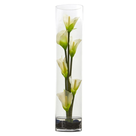 18” Mini Cally Lily Artificial Arrangement in Cylinder Glass-Parc Decor