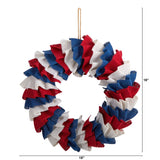 18” Red White and Blue “Americana” Burlap Wreath-Parc Decor